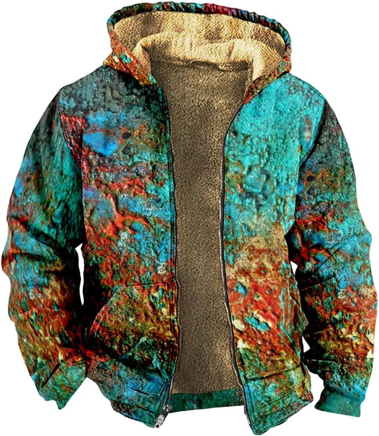Mens Zip Up Hoodie Winter Fleece Lined Graphic Jacket Big And Tall Heated Cold Weather Coat Windproof Cool Casual Outwear