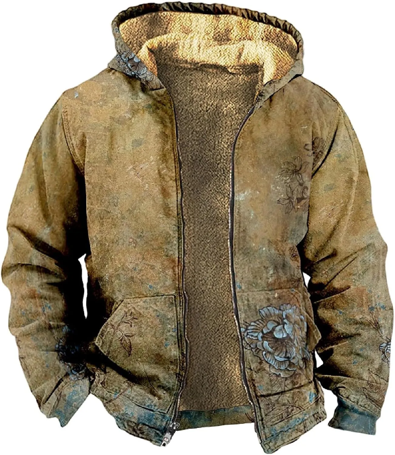 Mens Zip Up Hoodie Winter Fleece Lined Graphic Jacket Big And Tall Heated Cold Weather Coat Windproof Cool Casual Outwear