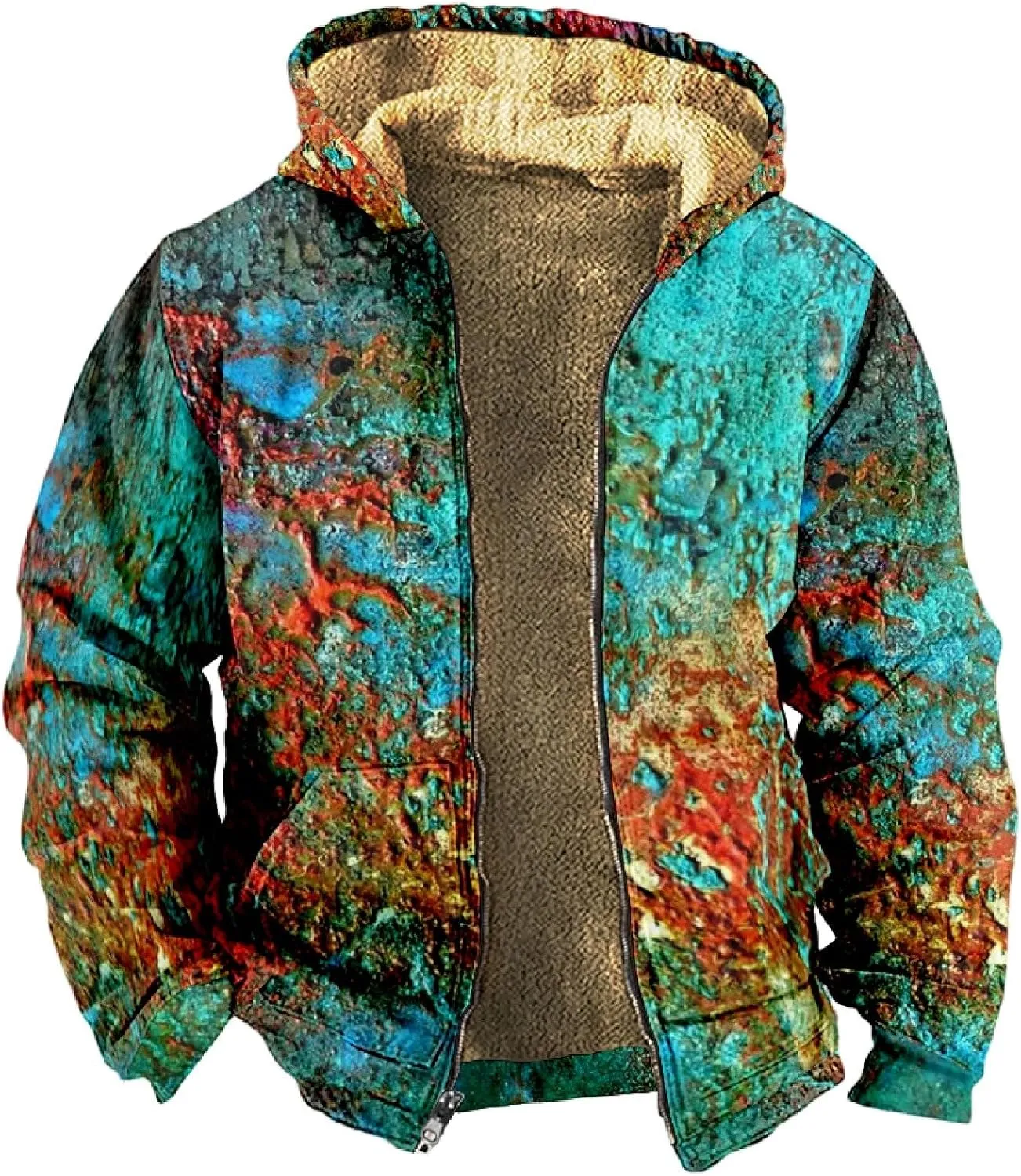 Mens Zip Up Hoodie Winter Fleece Lined Graphic Jacket Big And Tall Heated Cold Weather Coat Windproof Cool Casual Outwear