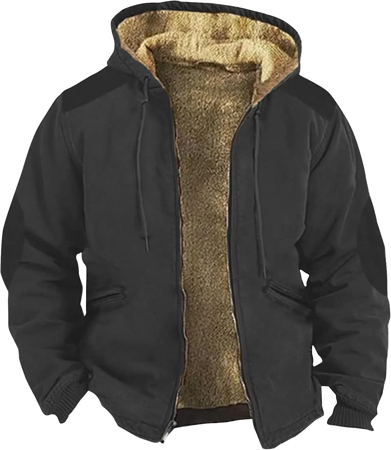 Mens Zipper Hoodies Winter Sherpa Lined Graphic Jacket Oversized Heavy Windbreaker Coat Big And Tall Windproof Outwear