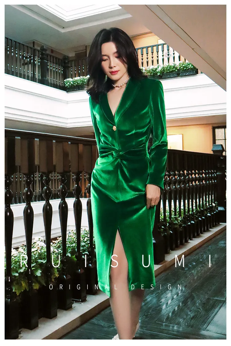 New retro light luxury design sense velvet simple self-cultivation feminine long-sleeved dress- Filia
