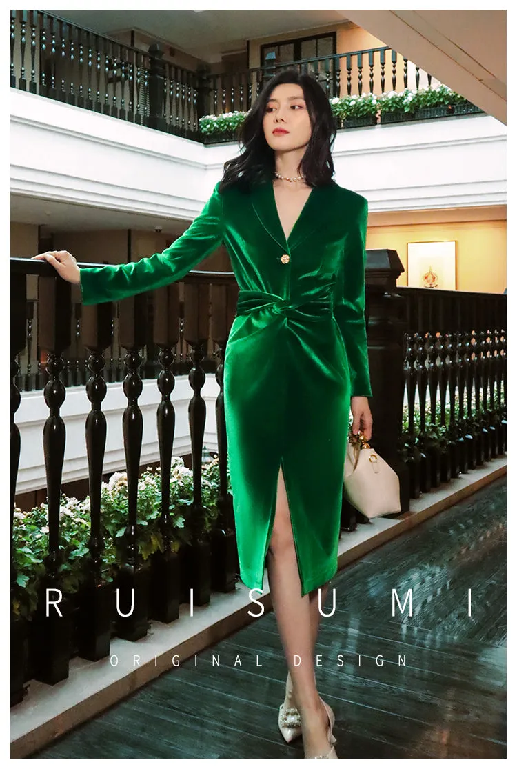 New retro light luxury design sense velvet simple self-cultivation feminine long-sleeved dress- Filia