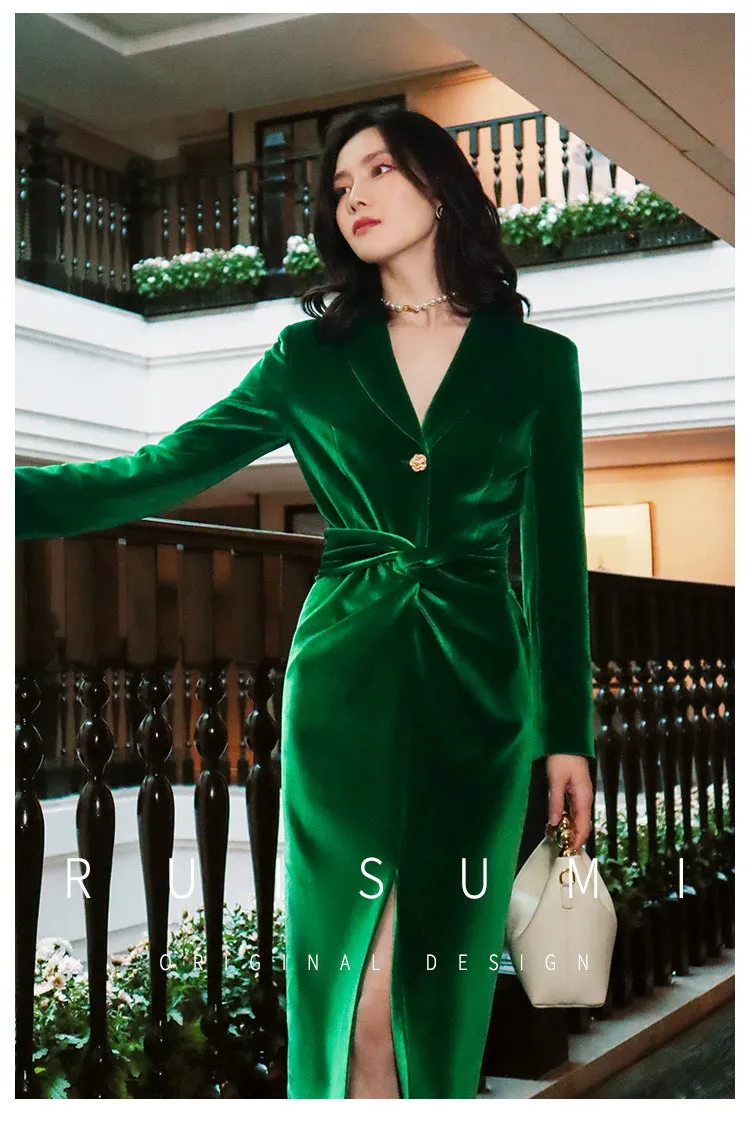 New retro light luxury design sense velvet simple self-cultivation feminine long-sleeved dress- Filia
