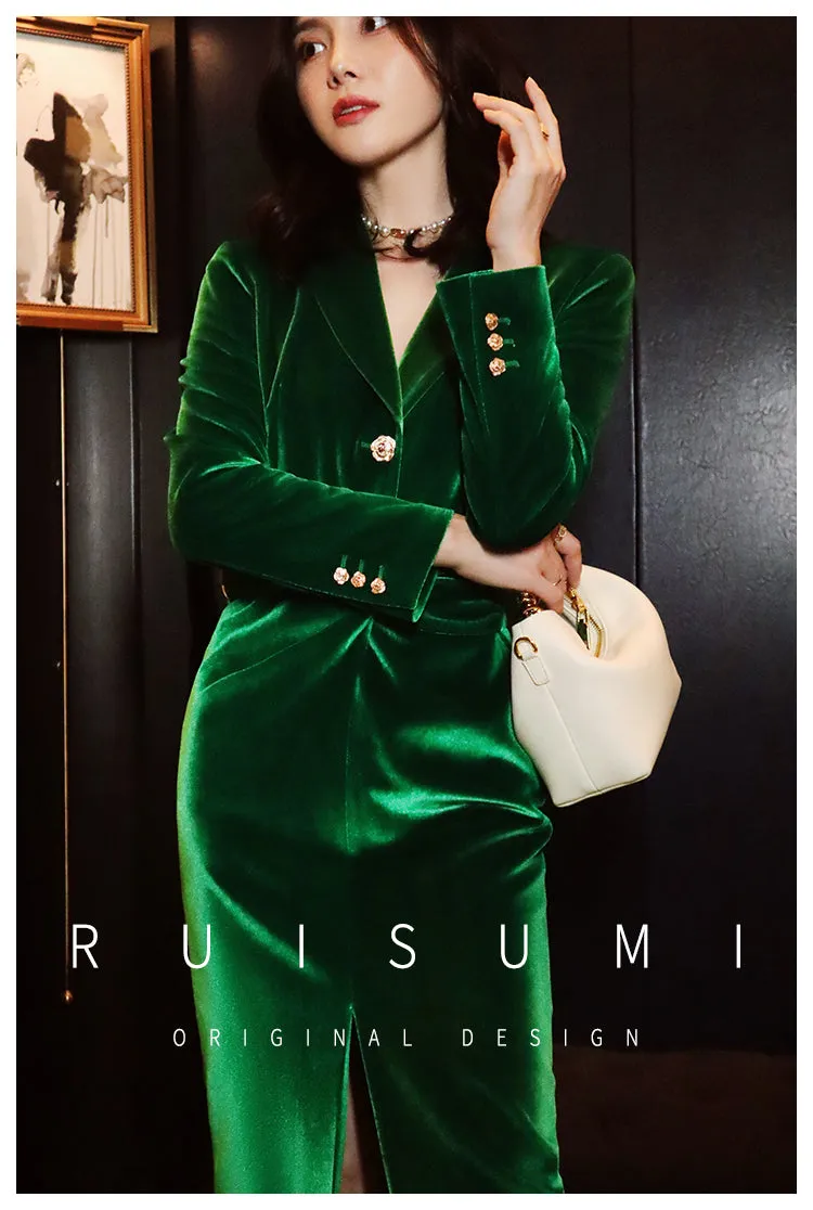 New retro light luxury design sense velvet simple self-cultivation feminine long-sleeved dress- Filia