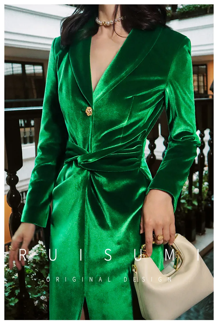 New retro light luxury design sense velvet simple self-cultivation feminine long-sleeved dress- Filia
