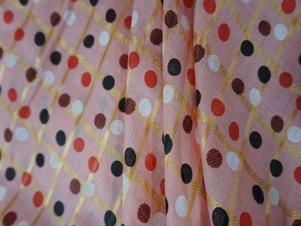Pink Polka Dots Print Cotton Fabric