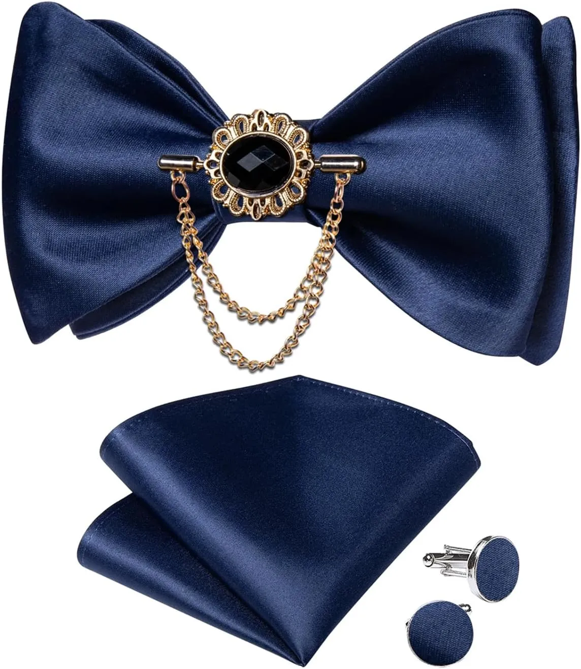 Wedding Bowtie For Man Silk Pocket Square Cufflinks Brooch Set Men's Self-Tie Bow Tie Adjustable Bowties