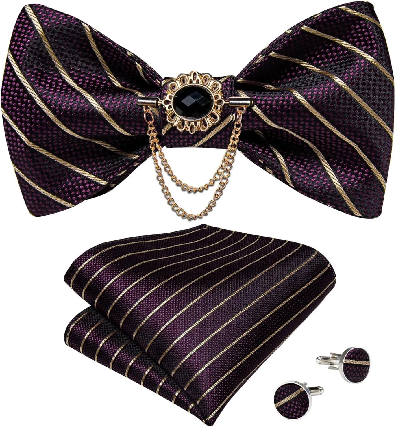 Wedding Bowtie For Man Silk Pocket Square Cufflinks Brooch Set Men's Self-Tie Bow Tie Adjustable Bowties