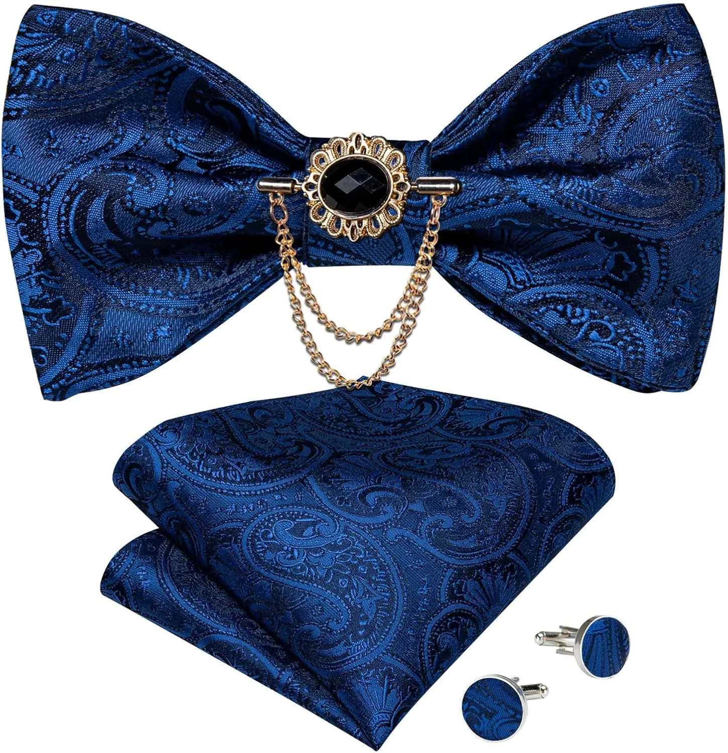 Wedding Bowtie For Man Silk Pocket Square Cufflinks Brooch Set Men's Self-Tie Bow Tie Adjustable Bowties
