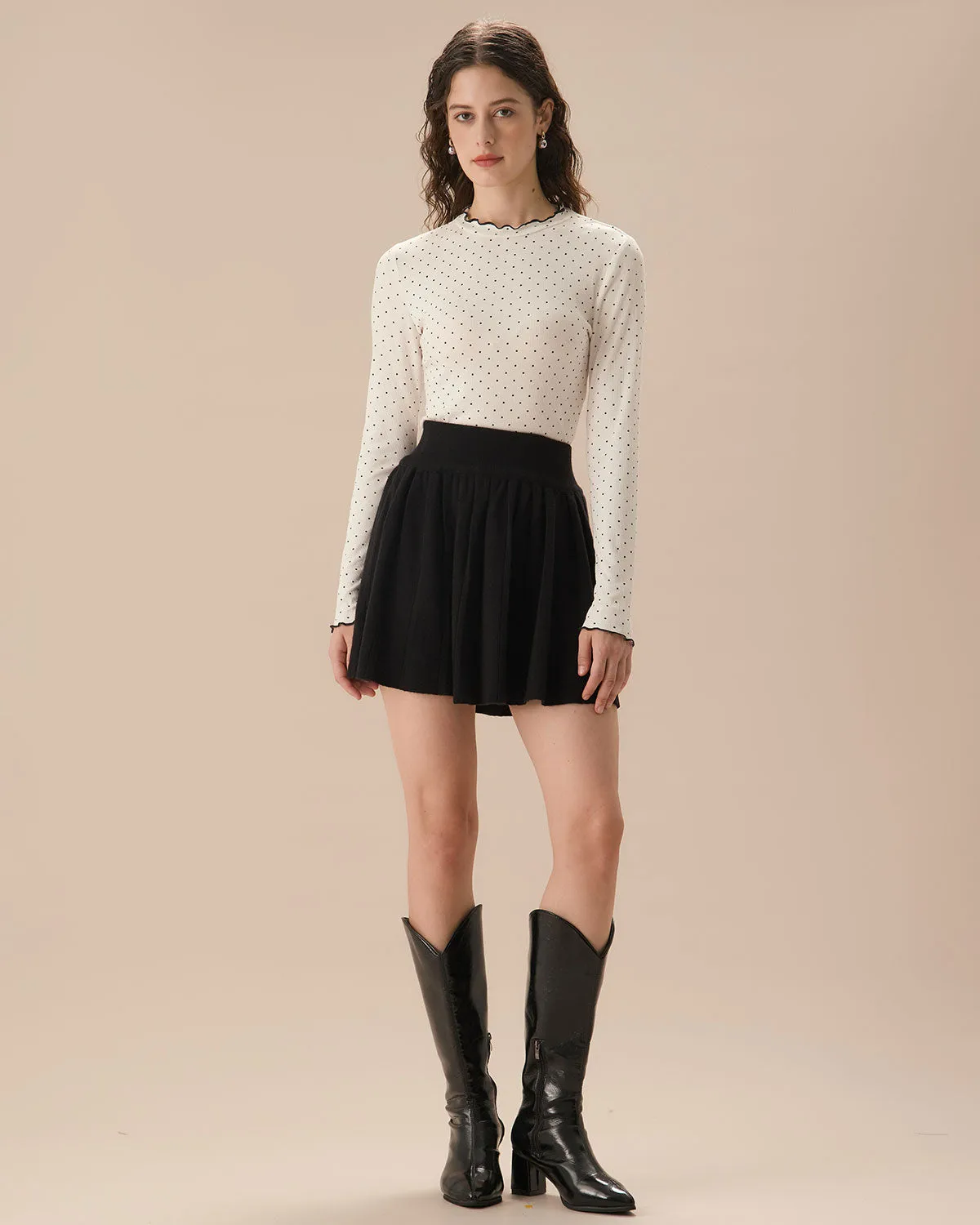 White Mock Neck Polka Dot Tee