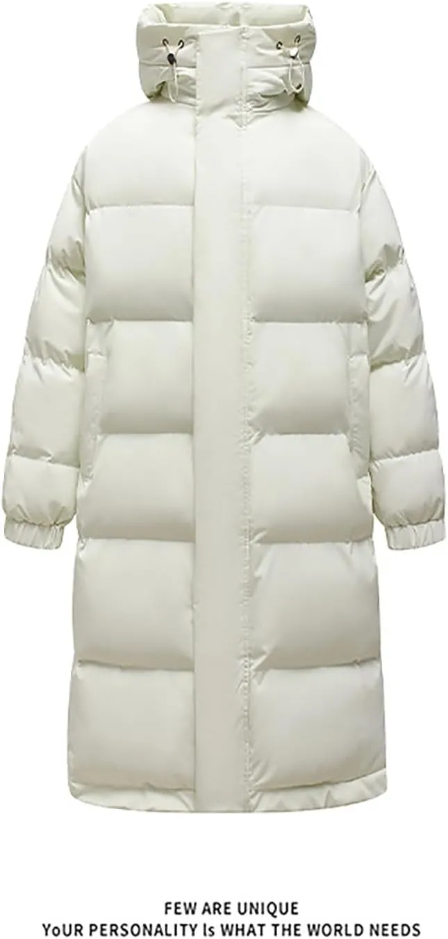 Winter Coat for Men Water Resistant Puffy Insulated Long Hooded Puffer Jacket Thicken Warm Zip Up Puffer with Pockets