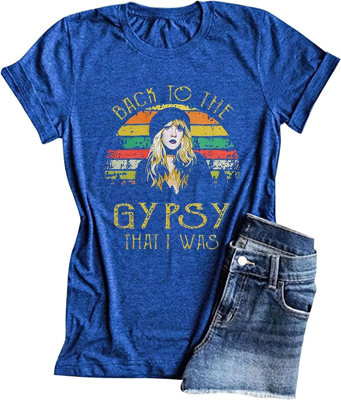 Women Country Music Shirts Back to The Gypsy That I was Graphic Tees Crew Neck Short Sleeve Loose Rock Music Tees Tops