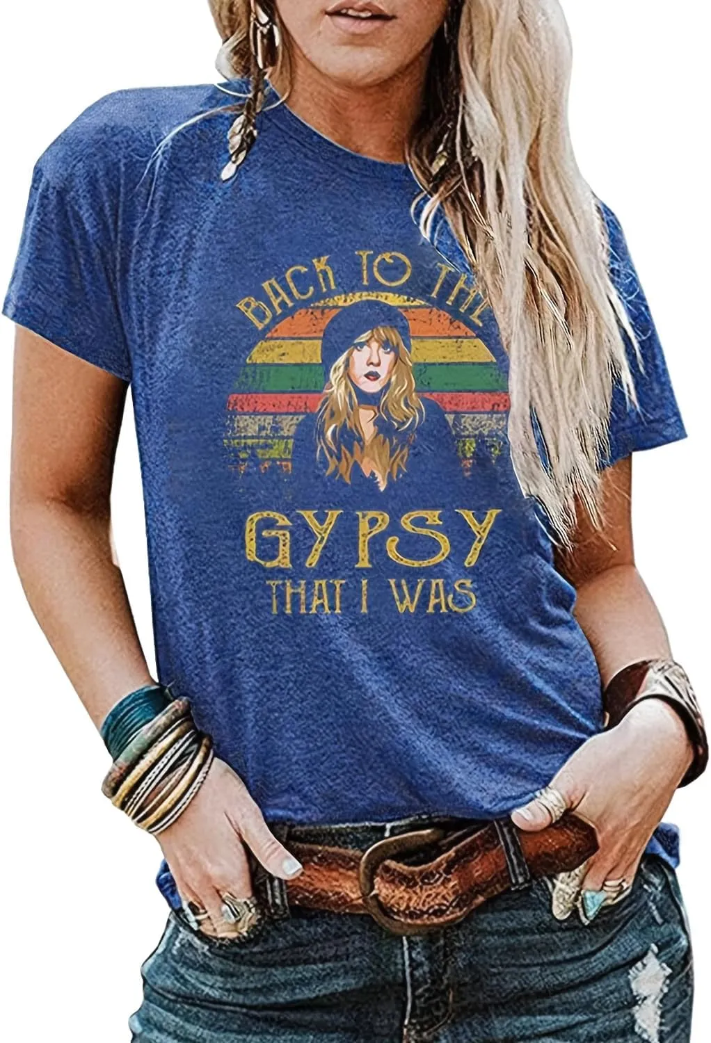 Women Country Music Shirts Back to The Gypsy That I was Graphic Tees Crew Neck Short Sleeve Loose Rock Music Tees Tops