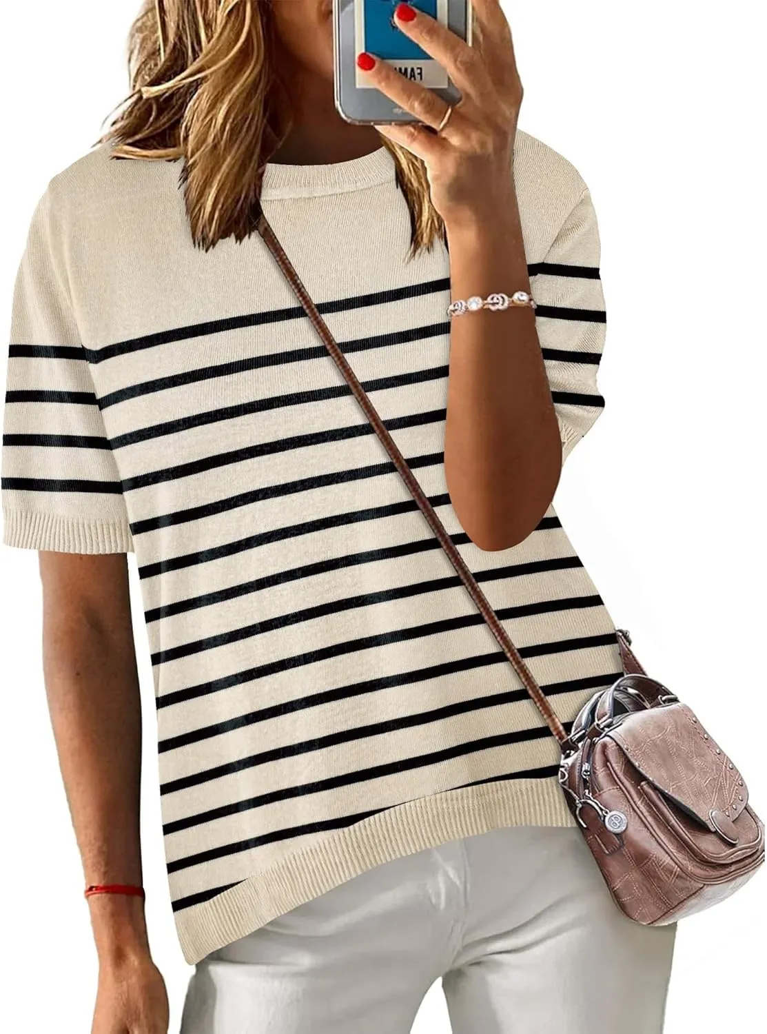 Zeagoo Womens Summer Tops Dressy Casual Short Sleeve Sweaters Crew Neck Lightweight Knit Tops Loose Blouse Basic Shirts