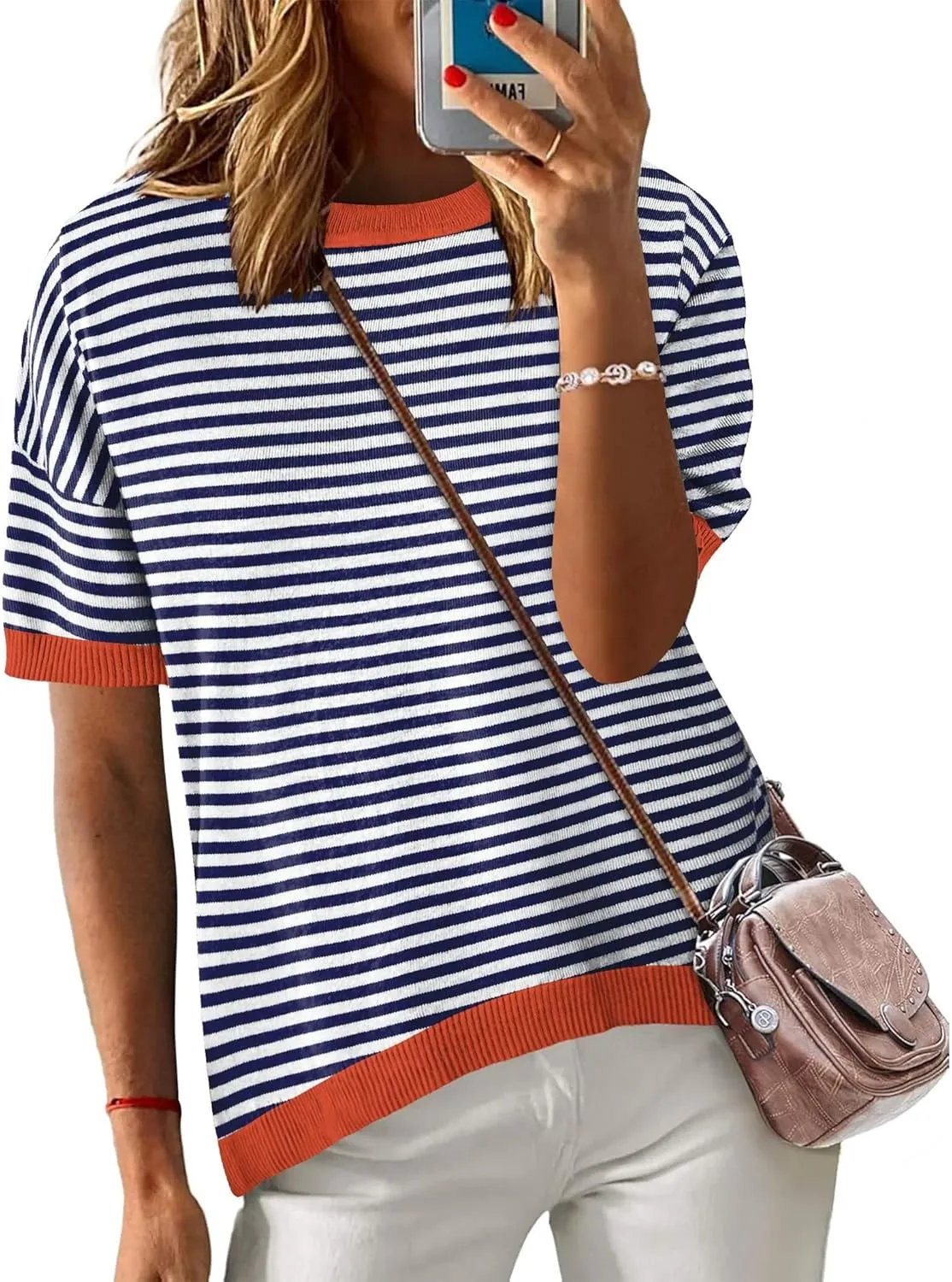 Zeagoo Womens Summer Tops Dressy Casual Short Sleeve Sweaters Crew Neck Lightweight Knit Tops Loose Blouse Basic Shirts