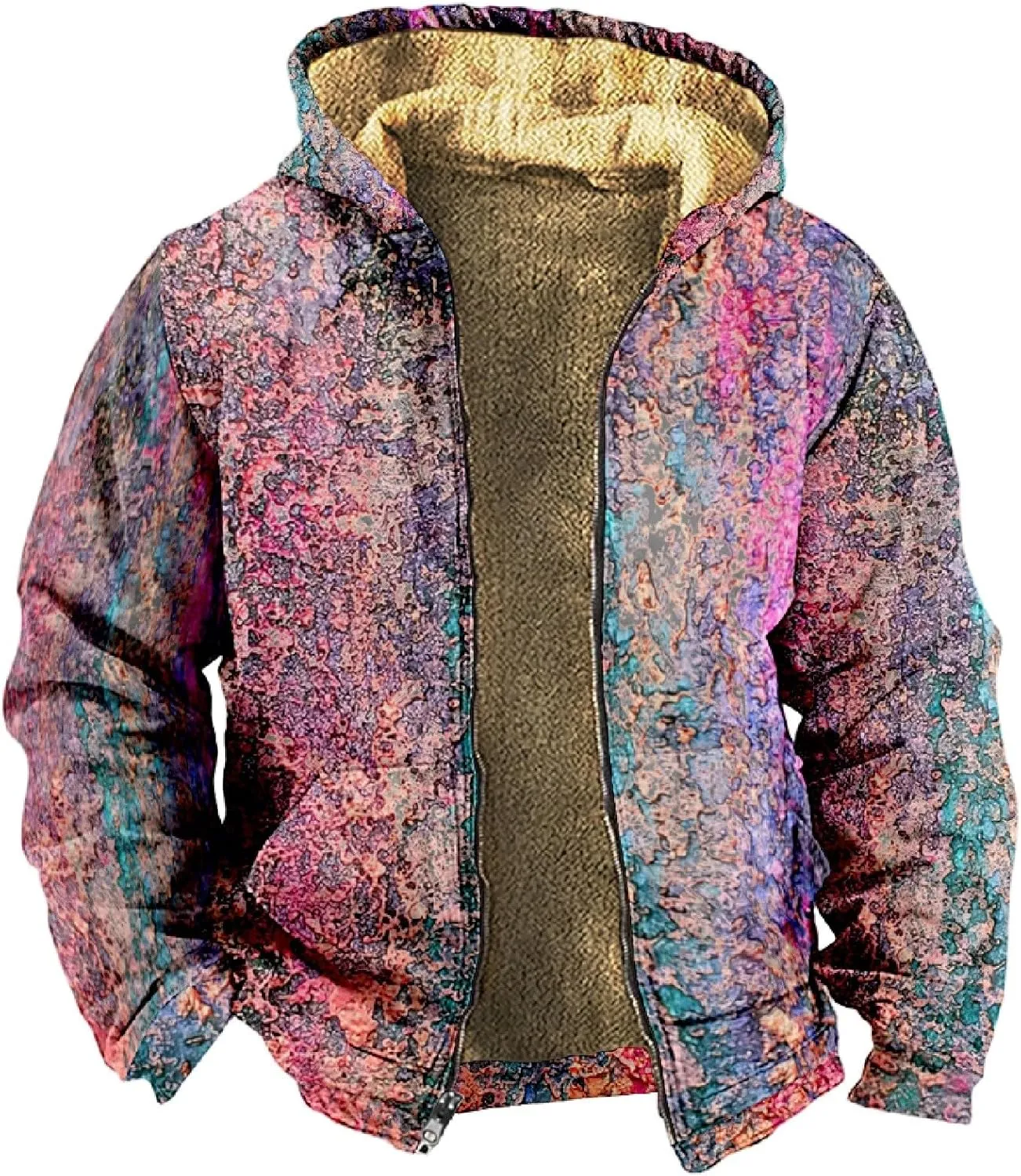 Zip Up Hoodie Men Winter Sherpa Lined Graphic Jacket Windproof Workout Oversized Coat Big And Tall Cool Windbreaker Outwear