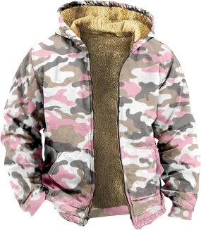 Zip Up Hoodie Men Winter Sherpa Lined Graphic Jacket Windproof Workout Oversized Coat Big And Tall Cool Windbreaker Outwear